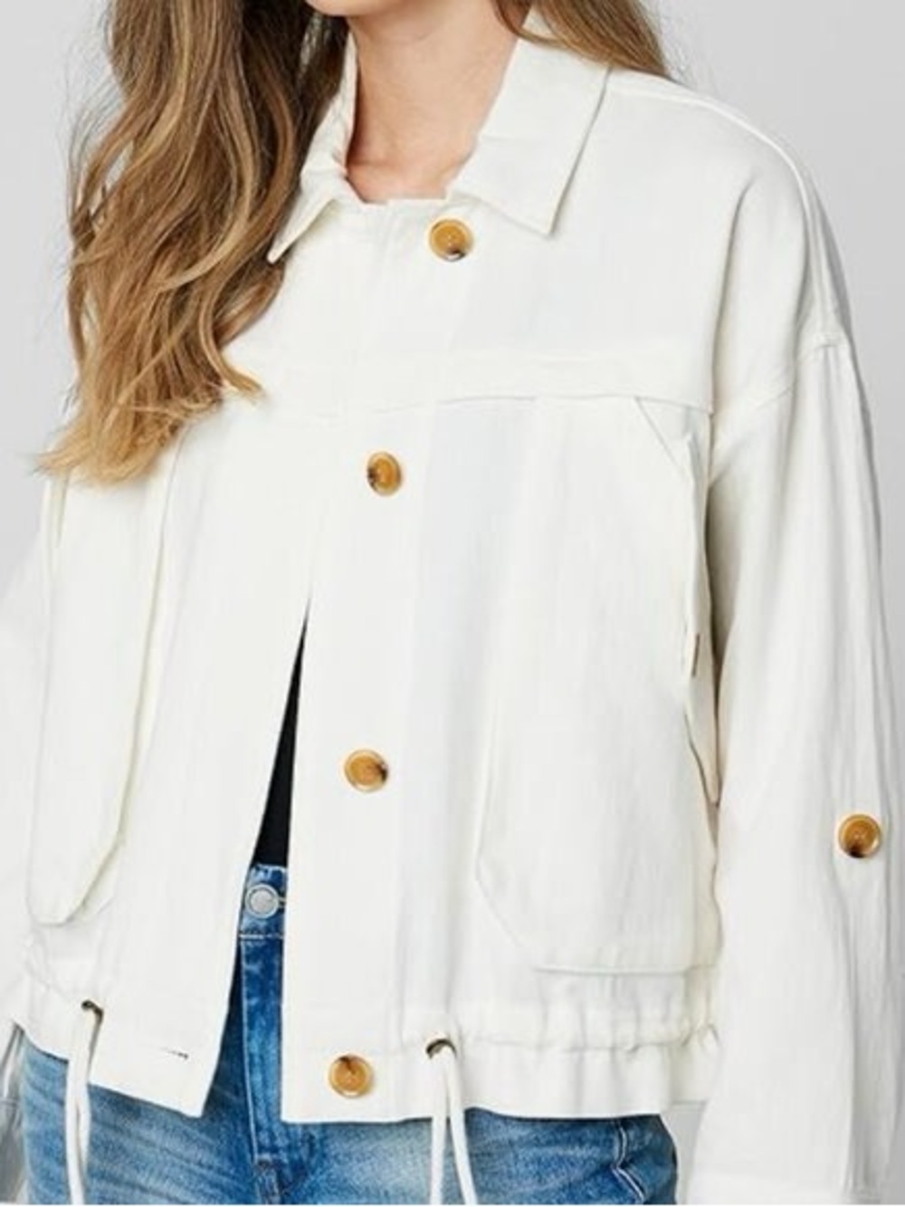 Blank NYC Cream Drawstring Utility Jacket with Button Front